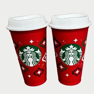 Starbucks Festive Red Cups with White Lids Set of 2